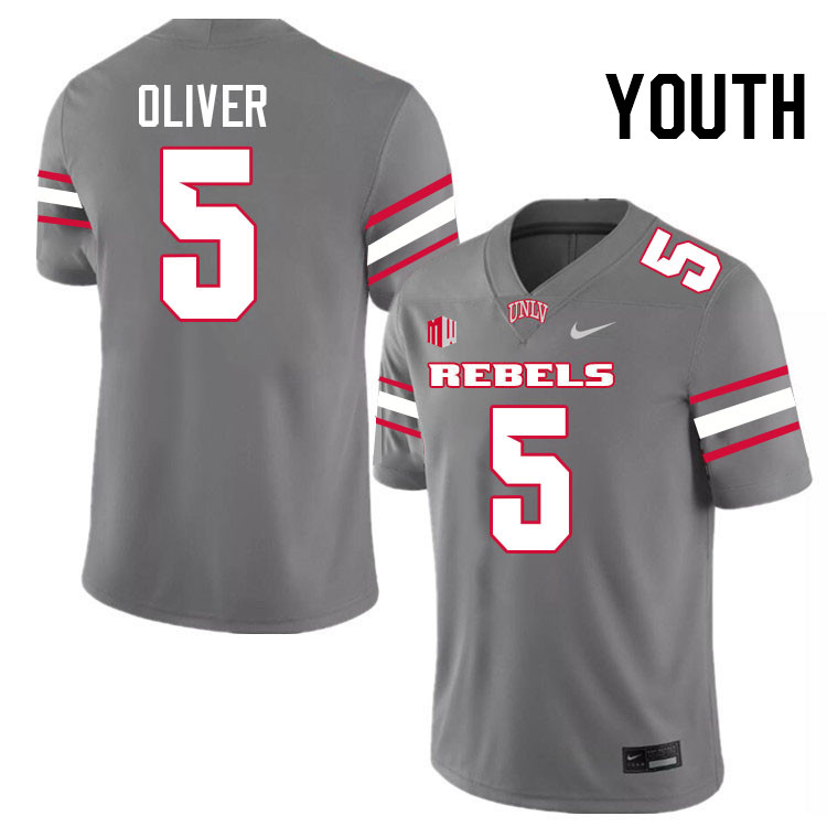 Youth #5 Cameron Oliver UNLV Rebels College Football Jerseys Stitched-Grey